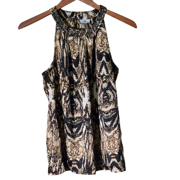 Worthington Snake Print Halter-type Top Beaded High Gathered Neckline Women's M - Picture 2 of 11